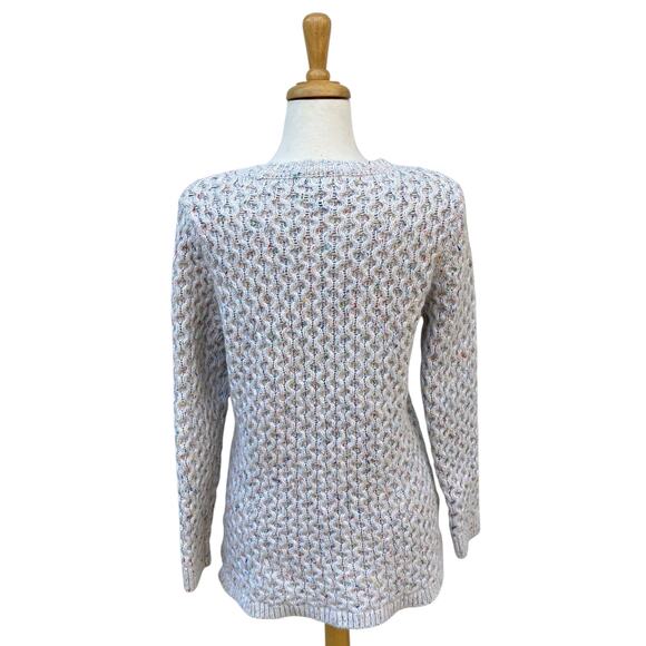 Lands End Knit Sweater Sz L 3D Chunky Knit Speckled Crew Neck Wool Blend Cozy - Picture 5 of 9
